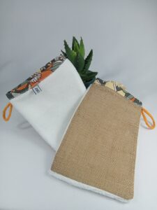 bambou blanc et fleurs vintage orange et vert