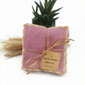 Lingettes démaquillantes bambou lavables bi-face x6 Ton Rose