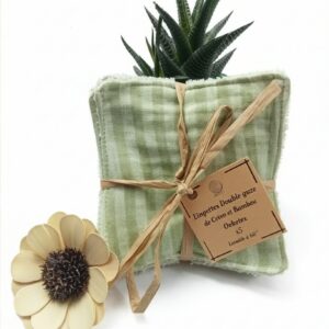 Lingettes démaquillantes lavables – Double gaze & Bambou – Ton Vert