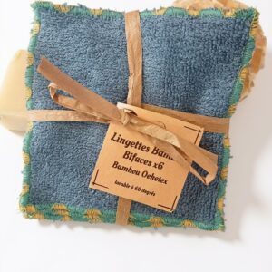 Lingettes démaquillantes bambou lavables bi-face – Lot de 6 Ton Bleu