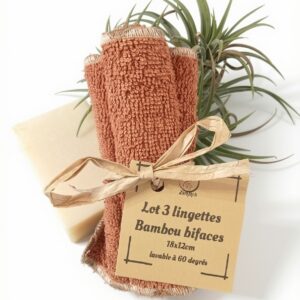 Lot de 3 lingettes bambou bifaces Ton Marron