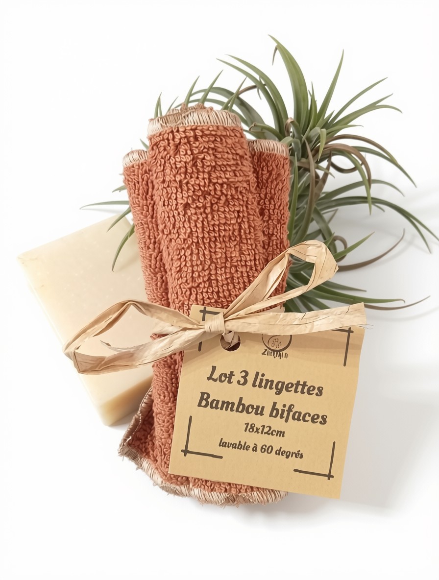 Lot de 3 lingettes bambou bifaces Ton Marron – Image 1