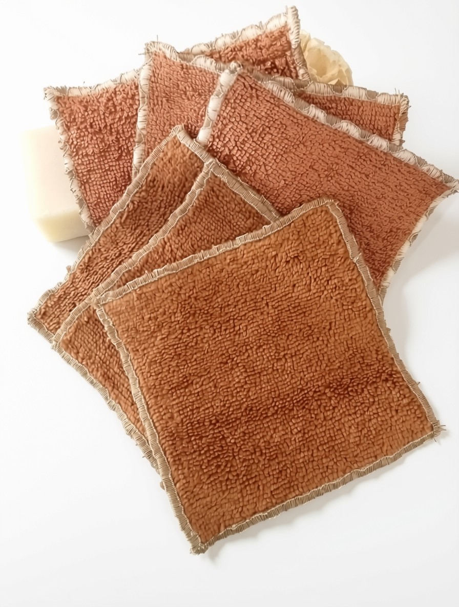 Lingettes démaquillantes bambou lavables bi-face – Lot de 6 Ton Marron – Image 2