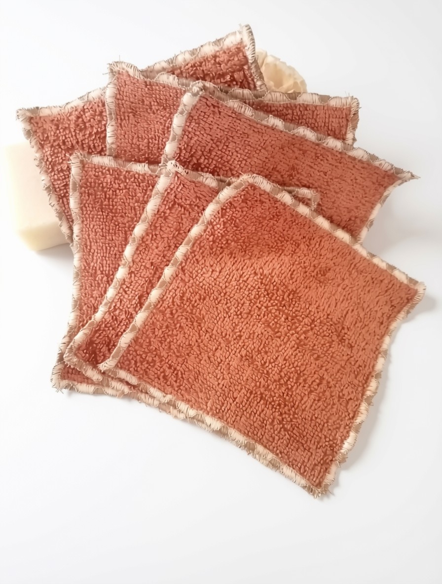 Lingettes démaquillantes bambou lavables bi-face – Lot de 6 Ton Marron – Image 3